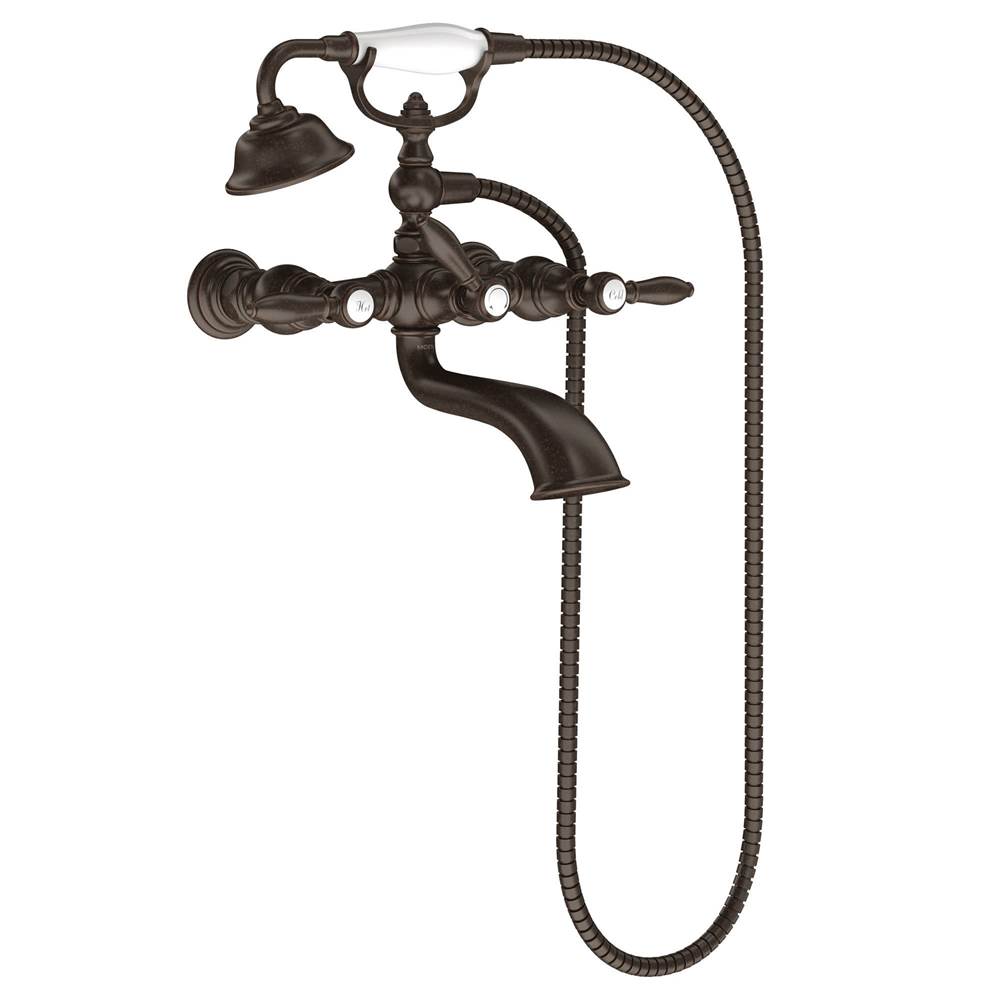 Weymouth Two Handle Tub Filler with Lever-Handles and Handshower, Chrome