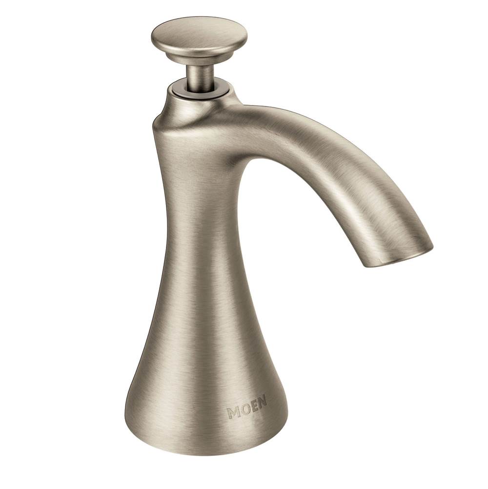 Transitional Deck Mounted Kitchen Soap Dispenser with Above the Sink Refillable Bottle, Brushed Gold
