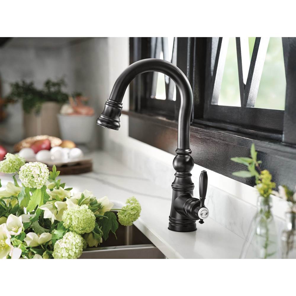 Weymouth Shepherd''s Hook Pulldown Kitchen Bar Faucet Featuring Metal Wand with Power Clean, Chrome