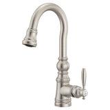 Weymouth Shepherd''s Hook Pulldown Kitchen Bar Faucet Featuring Metal Wand with Power Clean, Chrome