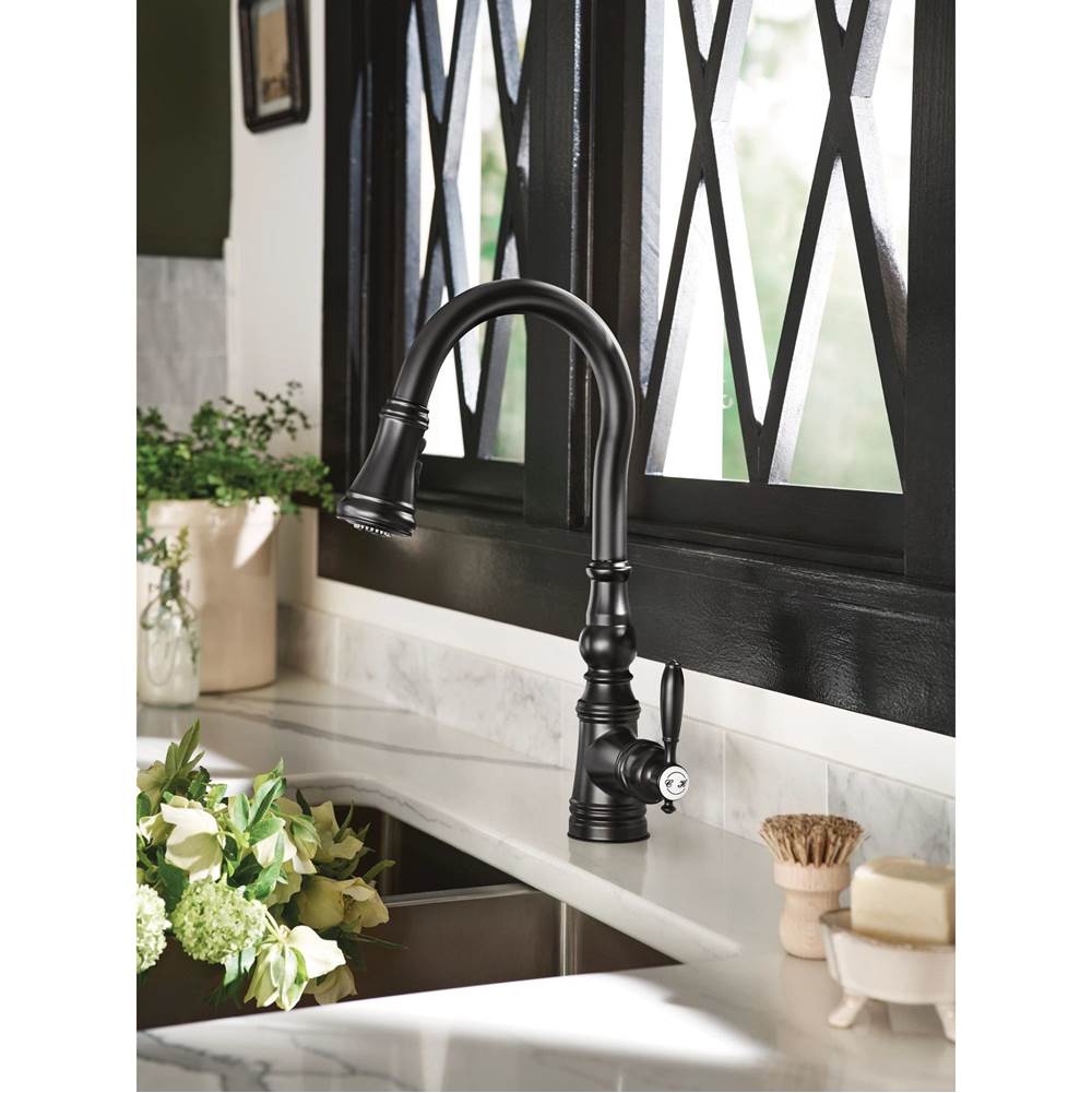 Weymouth Shepherd''s Hook Pulldown Kitchen Faucet Featuring Metal Wand with Power Boost, Chrome
