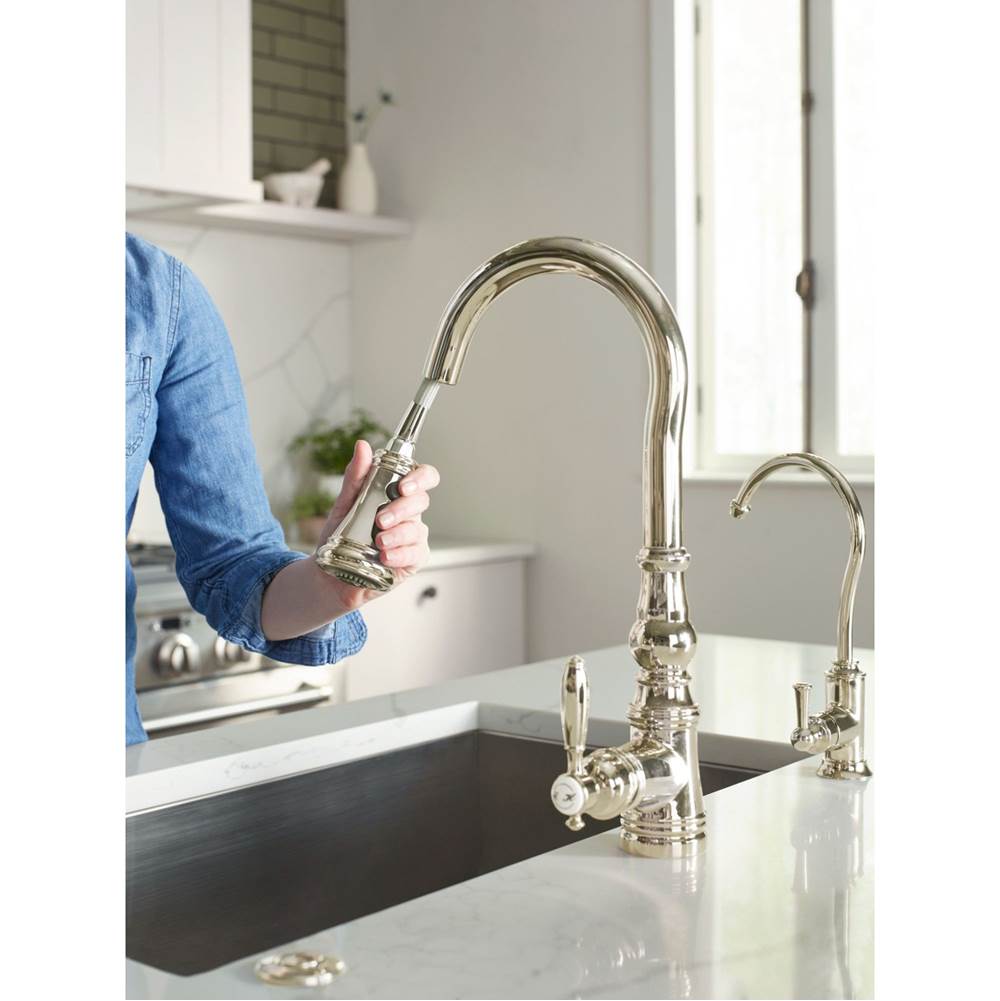 Weymouth Shepherd''s Hook Pulldown Kitchen Faucet Featuring Metal Wand with Power Boost, Chrome