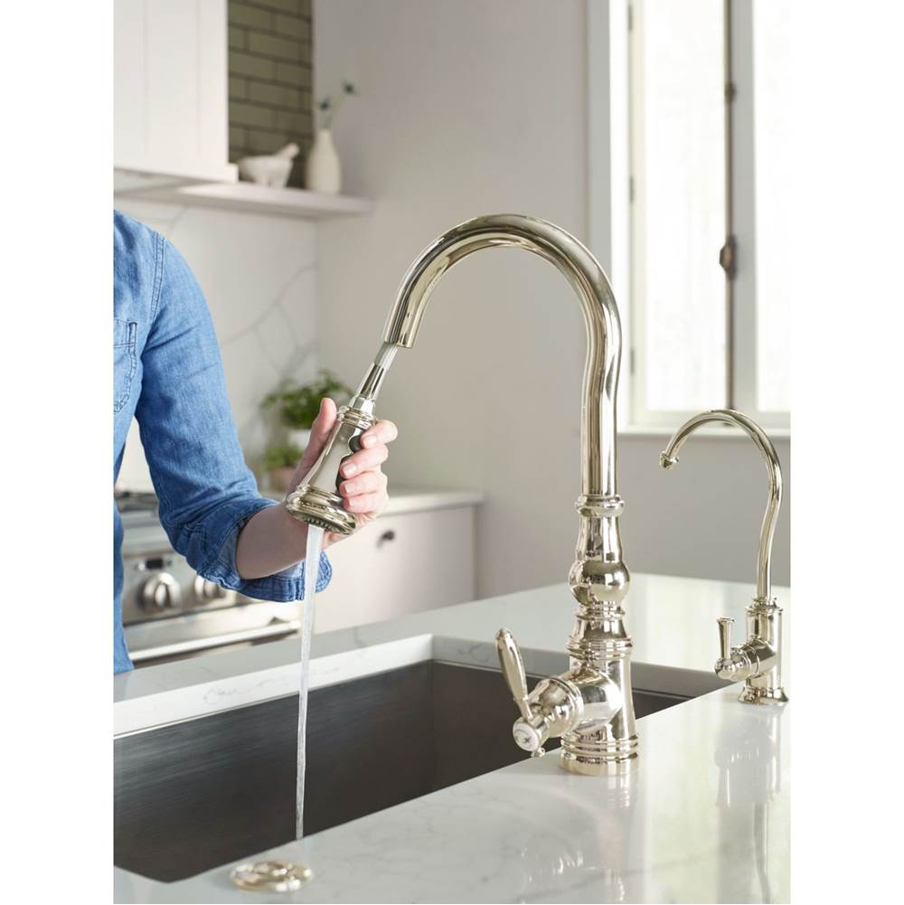 Weymouth Shepherd''s Hook Pulldown Kitchen Faucet Featuring Metal Wand with Power Boost, Chrome