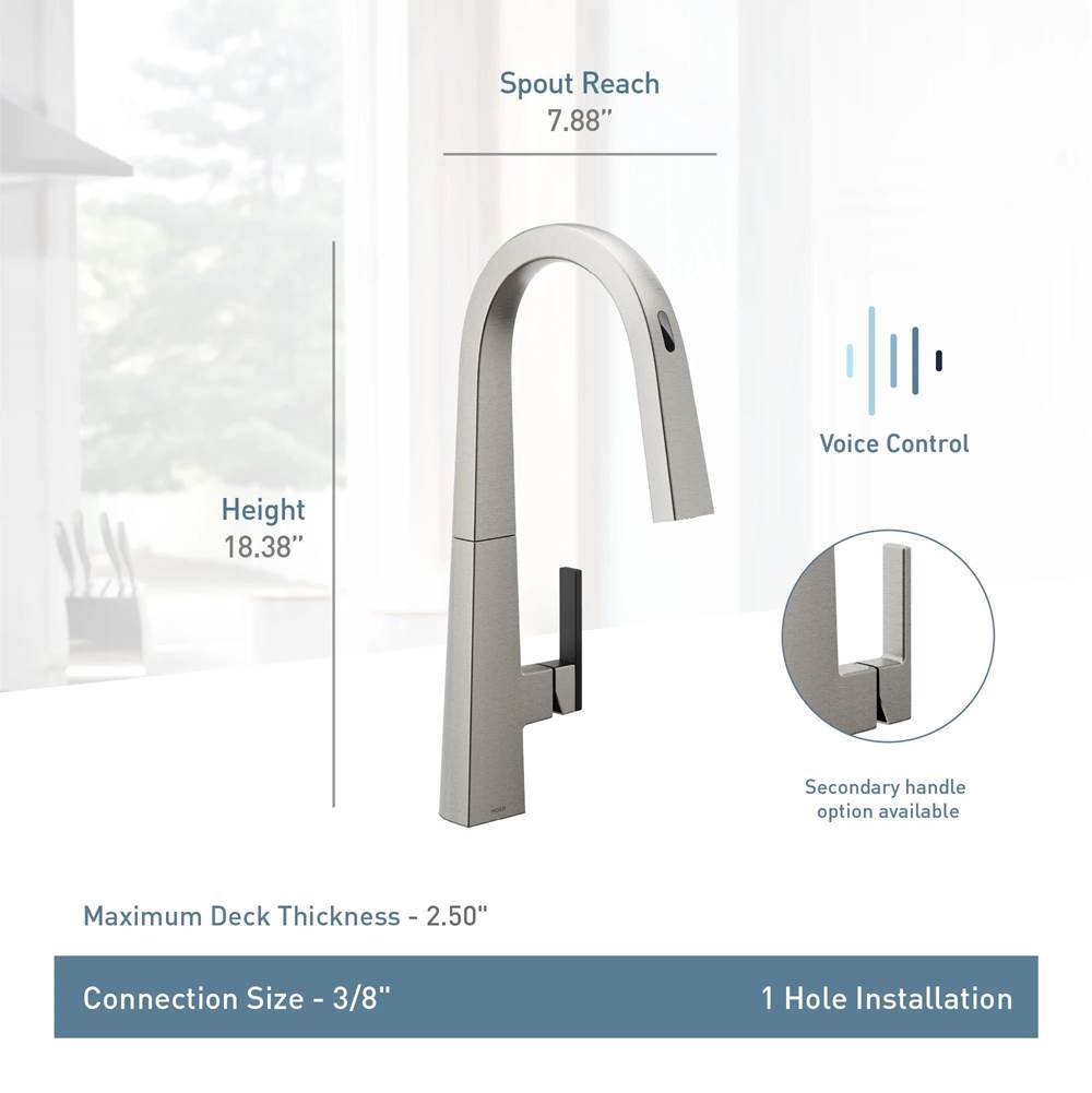 Nio Smart Faucet Touchless Pull Down Sprayer Kitchen Faucet with Voice Control and Power Boost, Black Stainless