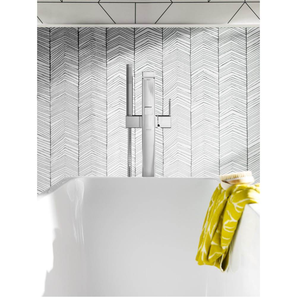 90 Degree One-Handle Freestanding Floor Mount Tub Filler with Handshower, Chrome