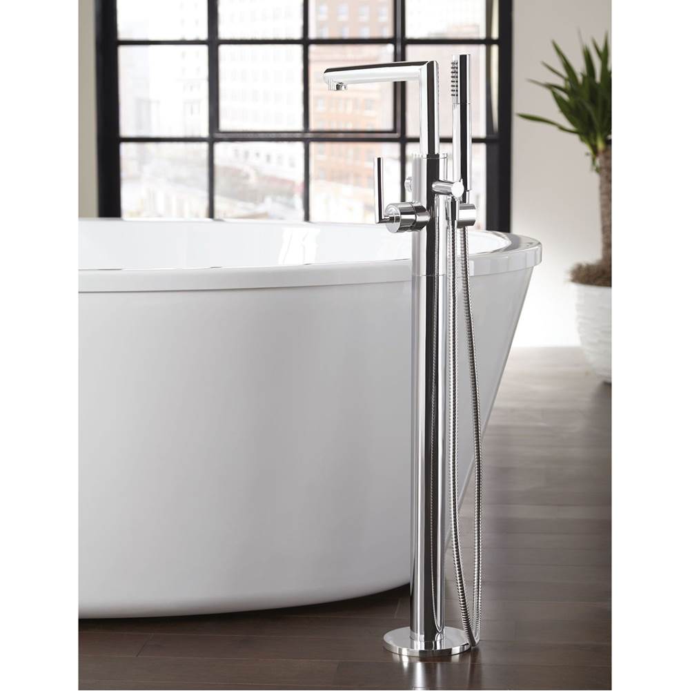 Arris One-Handle Modern Freestanding Floor Mount Tub Filler with Handshower, Chrome