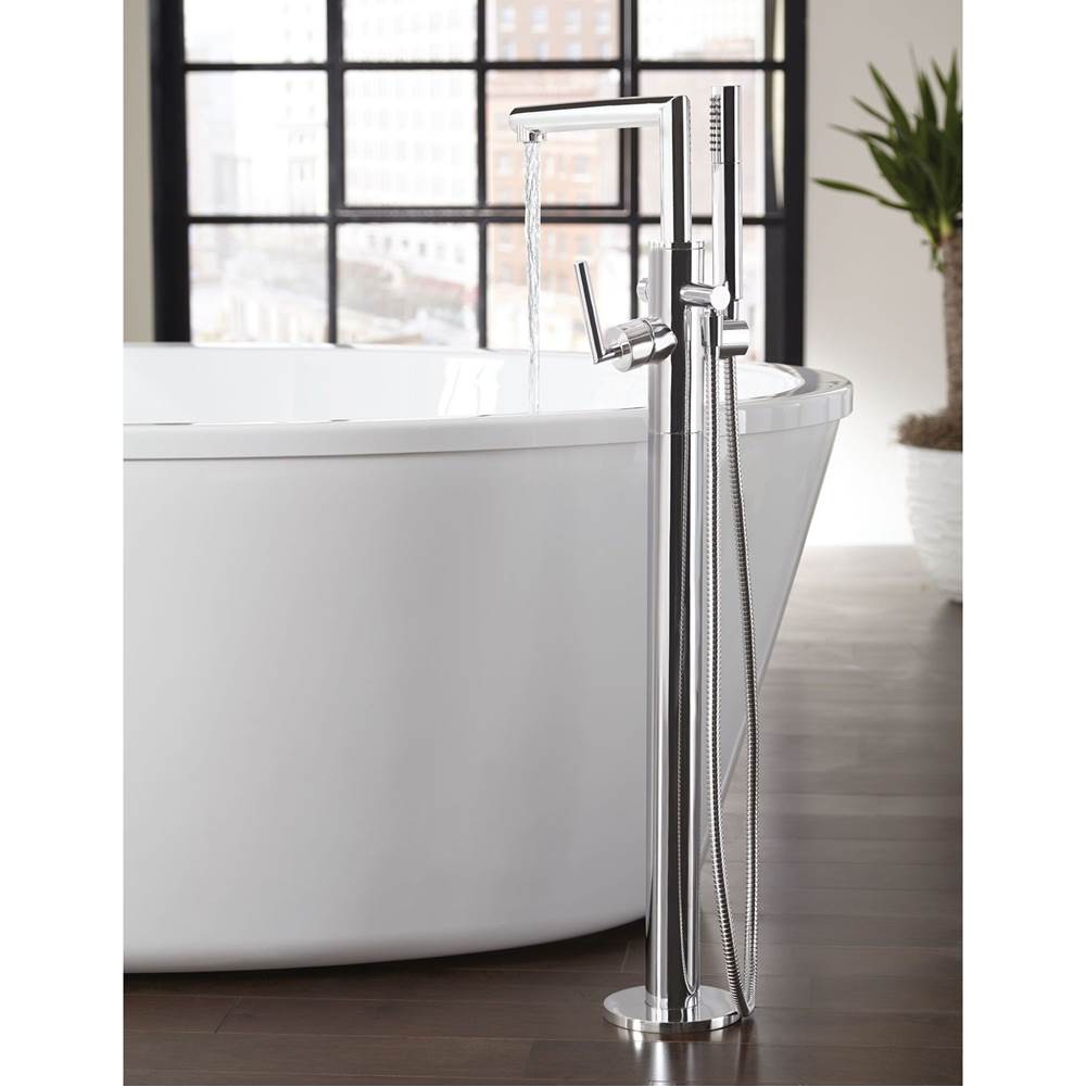 Arris One-Handle Modern Freestanding Floor Mount Tub Filler with Handshower, Chrome