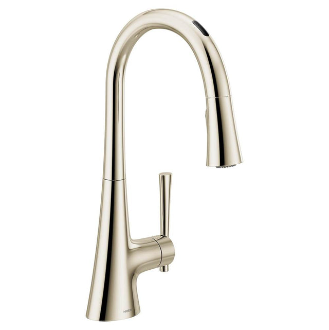 Moen - Kurv Smart Faucet Touchless Pull Down Sprayer Kitchen Faucet with Voice Control and Power Boost, Polished Nickel - Polished Nickel