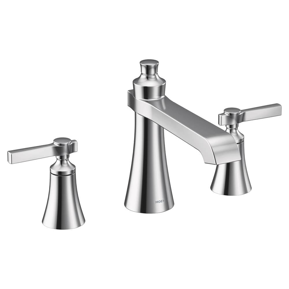 Moen - Flara 2-Handle Deck-Mount Roman Tub Faucet Trim Kit with Lever Handles in Chrome (Valve Sold Separately) - Chrome