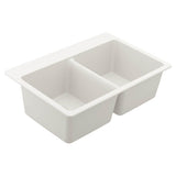 Moen - 33-Inch Wide x 9.5-Inch Deep Dual Mount Granite Double Bowl Kitchen Sink, White - White