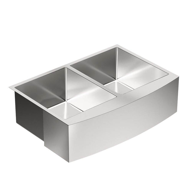 Moen - 1800 Series Stainless Steel Apron Front Farmhouse 18 Gauge Double Bowl Sink, Stainless - Satin Stainless