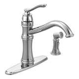 Moen - Belfield Traditional One Handle High Arc Kitchen Faucet with Side Spray and Optional Deckplate Included, Chrome - Chrome