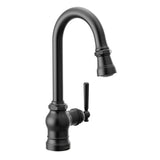 Moen - Paterson One-Handle Pulldown Bar Faucet with Power Clean, Includes Interchangeable Handle, Matte Black - Matte Black