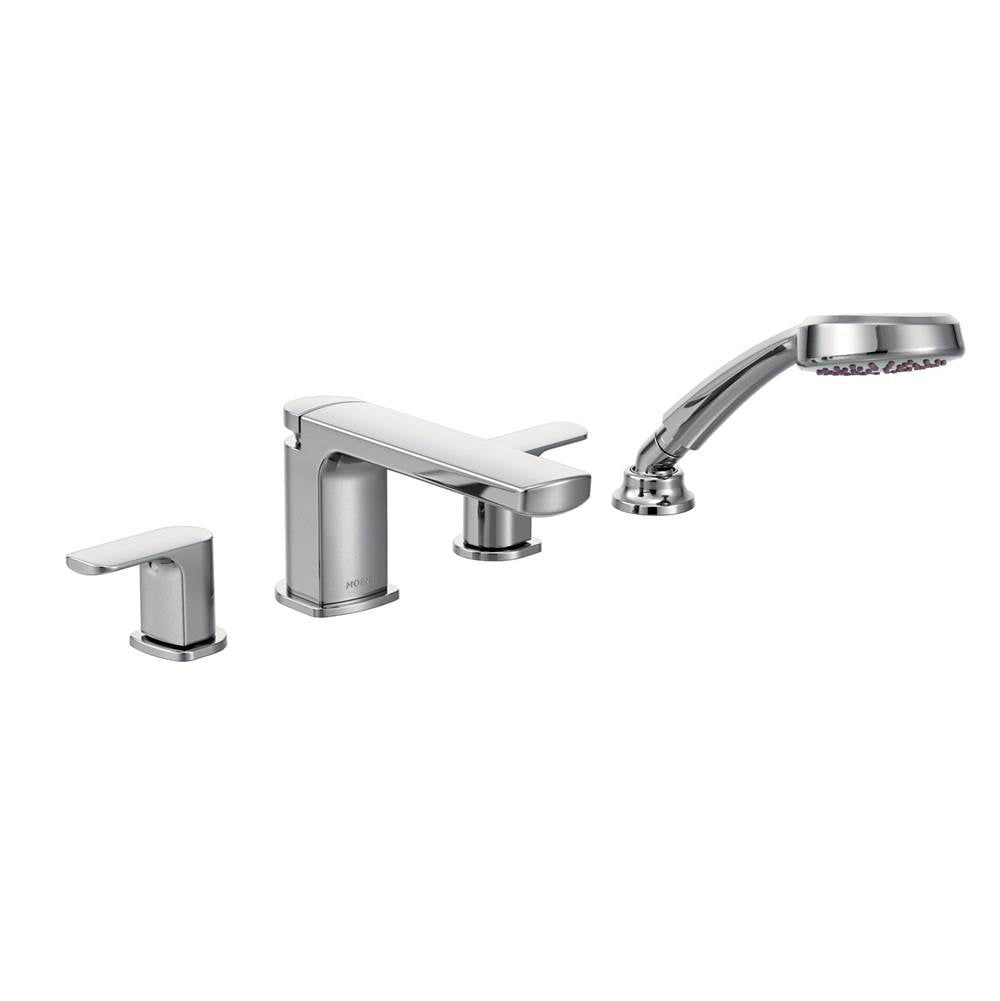 Rizon 2-Handle Deck-Mount Roman Tub Faucet Trim Kit with Handshower in Chrome (Valve Sold Separately)