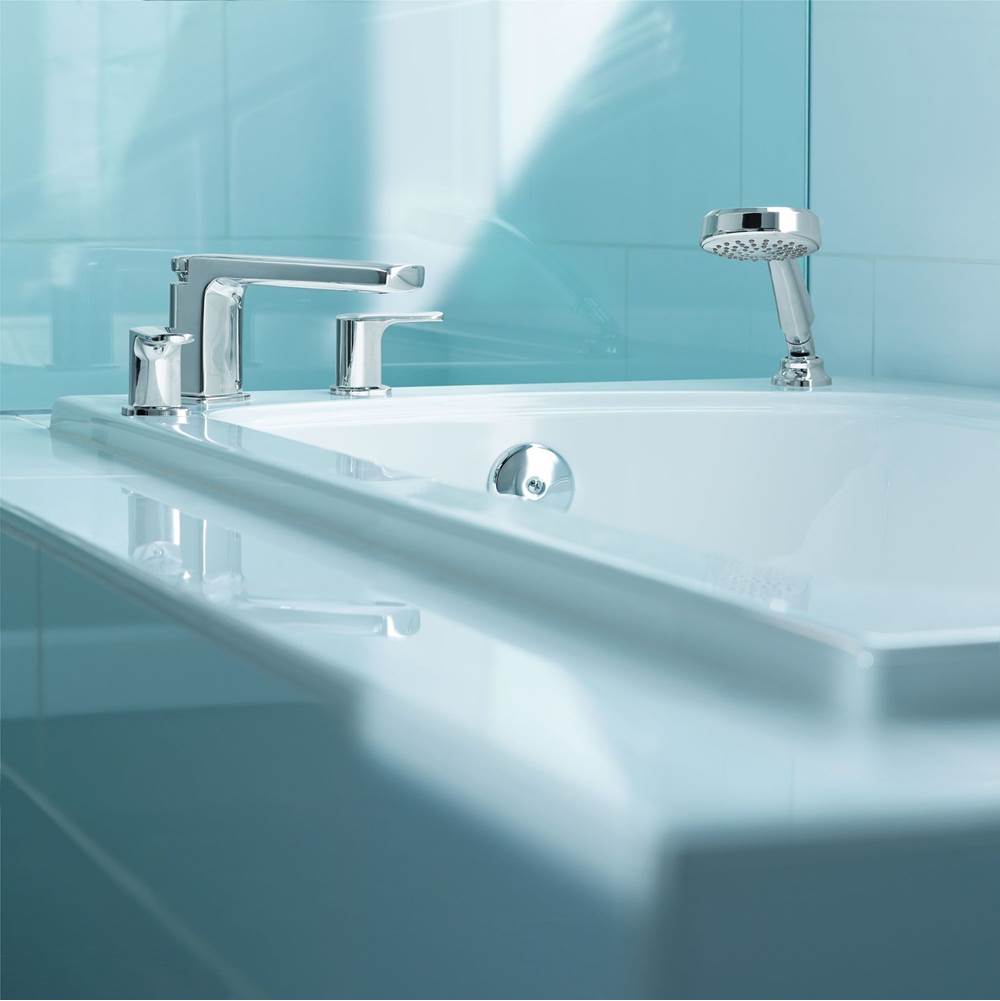 Rizon 2-Handle Deck-Mount Roman Tub Faucet Trim Kit with Handshower in Chrome (Valve Sold Separately)