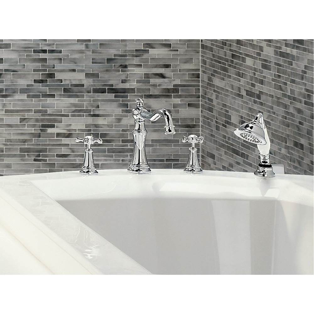 Weymouth 2-Handle Diverter Deck-Mount High-Arc Roman Tub Faucet with Hand Shower in Matte Black (Valve Sold Separately)