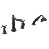 Weymouth 2-Handle Diverter Deck-Mount High-Arc Roman Tub Faucet with Hand Shower in Matte Black (Valve Sold Separately)