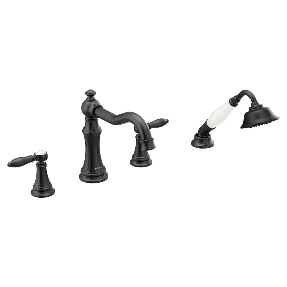 Weymouth 2-Handle Diverter Deck-Mount Roman Tub Faucet Trim Kit with Handshower in Chrome (Valve Sold Separately)