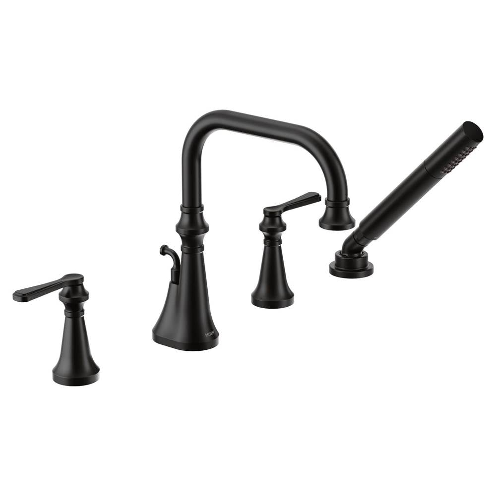 Colinet Two Handle Deck-Mount Roman Tub Faucet Trim with Lever Handles and Handshower, Valve Required, in Chrome