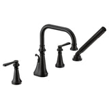 Colinet Two Handle Deck-Mount Roman Tub Faucet Trim with Lever Handles and Handshower, Valve Required, in Chrome