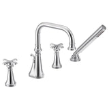 Colinet Two Handle Deck-Mount Roman Tub Faucet Trim with Cross Handles and Handshower, Valve Required, in Chrome