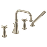 Colinet Two Handle Deck-Mount Roman Tub Faucet Trim with Cross Handles and Handshower, Valve Required, in Chrome