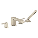 90 Degree Two-Handle Deck Mount Roman Tub Faucet Trim Kit, Valve Required, Including Single Function Handshower, Chrome