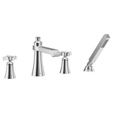 Flara 2-Handle Deck-Mount Roman Tub Faucet Trim Kit with Handshower and Cross Handles in Chrome (Valve Sold Separately)