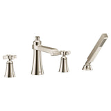 Flara 2-Handle Deck-Mount Roman Tub Faucet Trim Kit with Handshower and Cross Handles in Chrome (Valve Sold Separately)