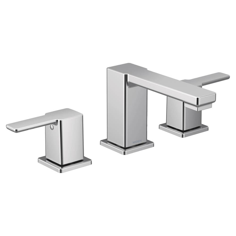 Moen - 90 Degree Two-Handle Widespread Modern Bathroom Faucet, Valve Required, Chrome - Chrome