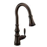 Moen - Weymouth Shepherd''s Hook Pulldown Kitchen Faucet Featuring Metal Wand with Power Boost, Oil-Rubbed Bronze - Oil Rubbed Bronze