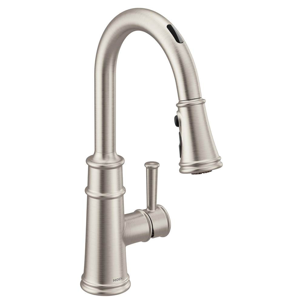 Moen - Belfield Smart Faucet Touchless Pull Down Sprayer Kitchen Faucet with Voice Control and Power Boost, Spot Resist Stainless - Spot Resist Stainless