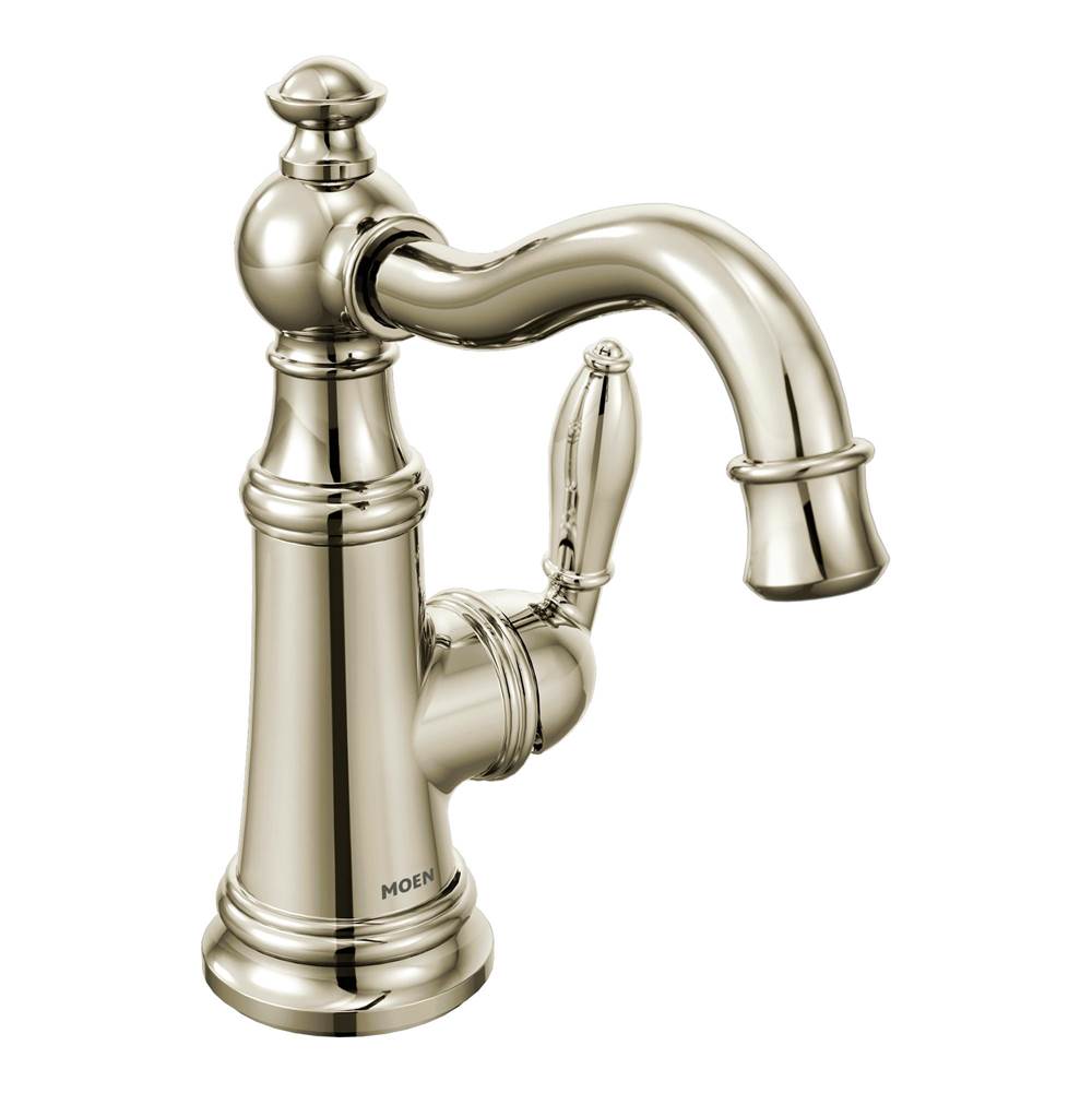 Moen - Weymouth One-Handle Single Hole Traditional Bathroom Sink Faucet with Drain Assembly, Polished Nickel - Polished Nickel