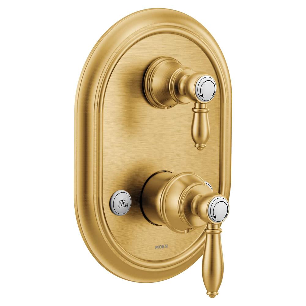 Moen - Weymouth M-CORE 3-Series 2-Handle Shower Trim with Integrated Transfer Valve in Brushed Gold (Valve Sold Separately) - Brushed Gold