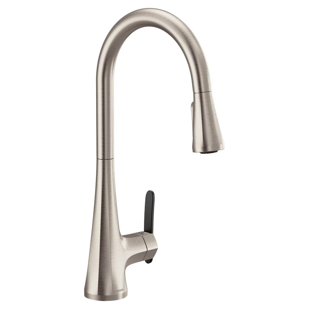 Moen - Sinema Single-Handle Pull-Down Sprayer Kitchen Faucet with Power Clean and 2 Handle Options in Spot Resist Stainless - Spot Resist Stainless