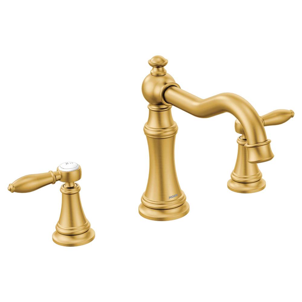 Moen - Weymouth 2-Handle Diverter Deck-Mount High-Arc Roman Tub Faucet in Brushed Gold (Valve Sold Separately) - Brushed Gold