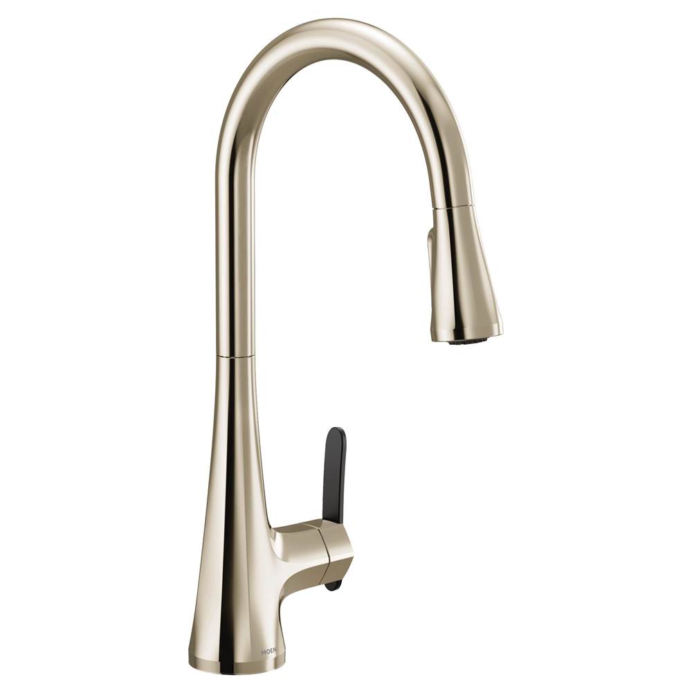 Moen - Sinema Single-Handle Pull-Down Sprayer Kitchen Faucet with Power Clean and 2 Handle Options in Polished Nickel - Polished Nickel