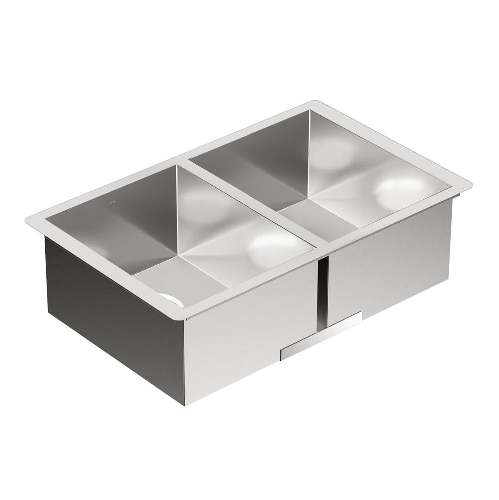 Moen - 1800 Series Stainless Steel 29'' x 18'' 18 Gauge Double Bowl Sink Center Drain - Satin Stainless