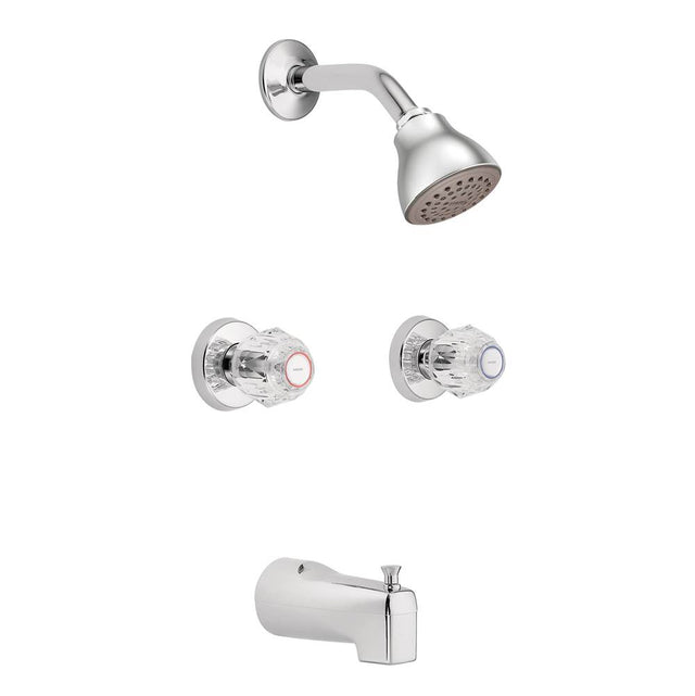 Moen - Chateau Two-Handle Tub and Eco-Performance Shower Faucet, Valve Included, Chrome - Chrome
