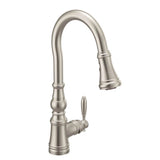 Moen - Weymouth Shepherd''s Hook Pulldown Kitchen Faucet Featuring Metal Wand with Power Boost, Spot Resist Stainless - Spot Resist Stainless