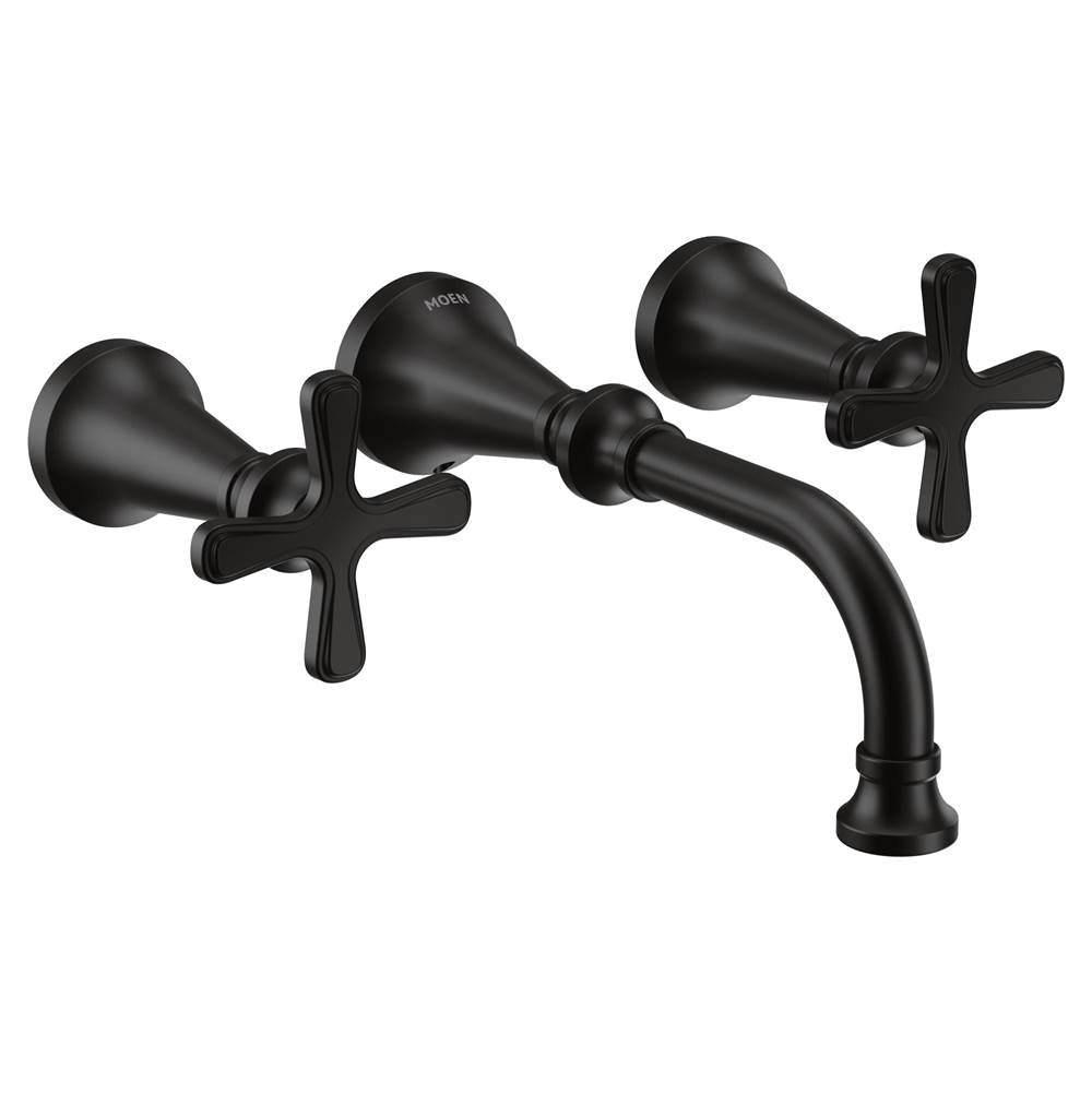 Moen - Colinet Traditional Cross Handle Wall Mount Bathroom Faucet Trim, Valve Required, in Matte Black - Matte Black