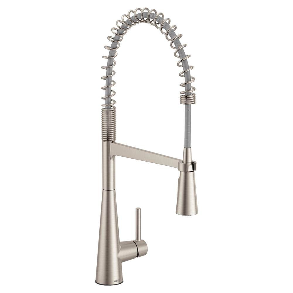 Moen - Sleek One Handle Pre-Rinse Spring Pulldown Kitchen Faucet with Power Boost, Spot Resist Stainless - Spot Resist Stainless