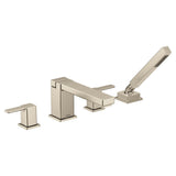 Moen - 90 Degree Two-Handle Deck Mount Roman Tub Faucet Trim Kit, Valve Required, Including Single Function Handshower, Brushed Nickel - Brushed Nickel