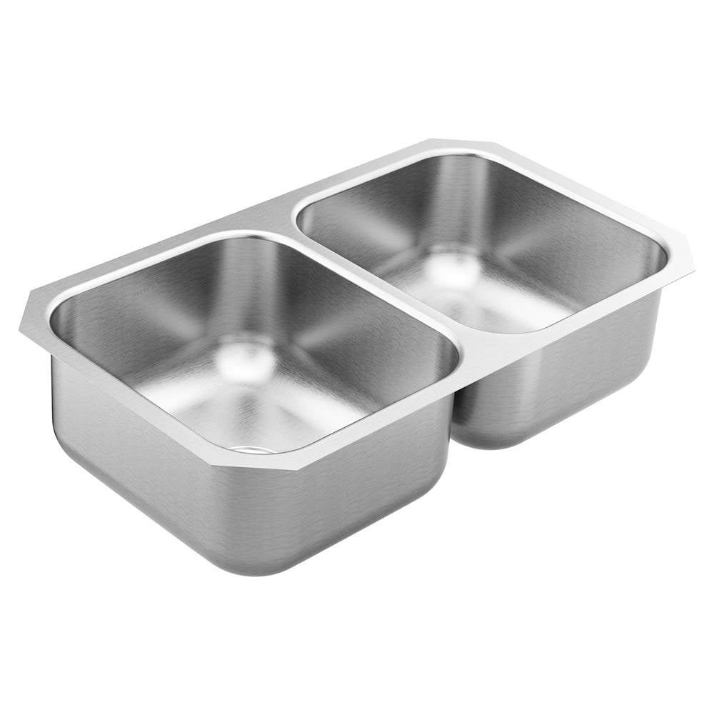 Moen - Moen GS18210 1800 Series 31.75-inch 18 Gauge Undermount Double Bowl Stainless Steel Kitchen Sink, 8-inch Depth - Satin Stainless