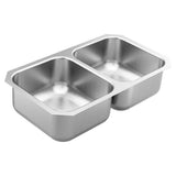 Moen - Moen GS18210 1800 Series 31.75-inch 18 Gauge Undermount Double Bowl Stainless Steel Kitchen Sink, 8-inch Depth - Satin Stainless