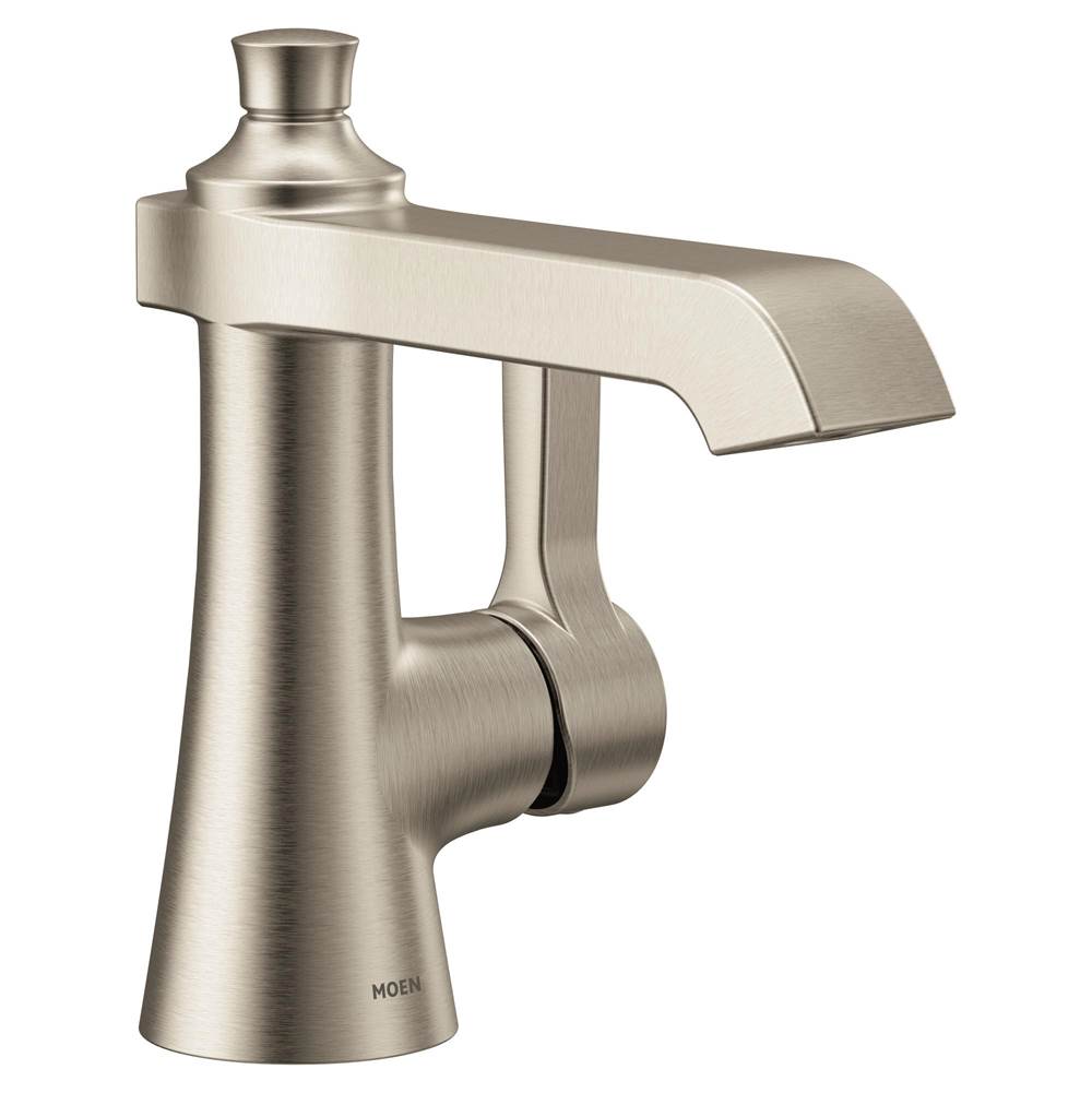 Moen - Flara One-Handle Single Hole Bathroom Faucet with Drain Assembly, Brushed Nickel - Brushed Nickel