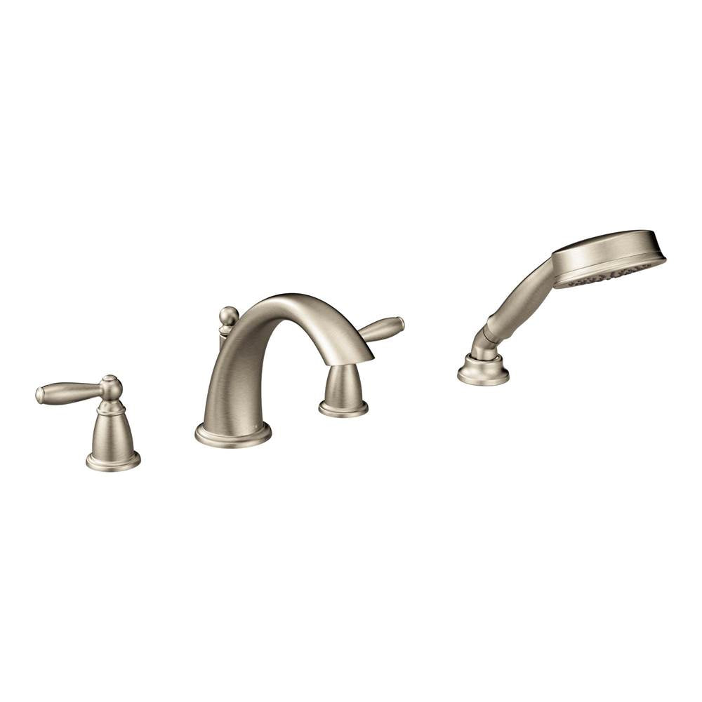 Moen - Brantford 2-Handle Deck-Mount Roman Tub Faucet Trim Kit with Hand Shower in Brushed Nickel (Valve Sold Separately) - Brushed Nickel