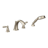 Moen - Brantford 2-Handle Deck-Mount Roman Tub Faucet Trim Kit with Hand Shower in Brushed Nickel (Valve Sold Separately) - Brushed Nickel