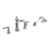 Moen - Weymouth 2-Handle Diverter Deck-Mount Roman Tub Faucet Trim Kit with Handshower in Chrome (Valve Sold Separately) - Chrome
