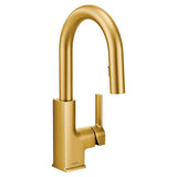 Moen - STo One-Handle High Arc Pulldown Modern Bar Faucet with Power Clean, Brushed Gold - Brushed Gold